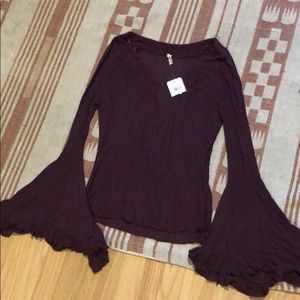 NWT Free People Plum Flared Sleeves Blouse